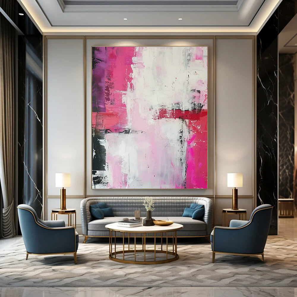 Pink - White - Black Abstract Art for Girly Bedroom & Art Café DLZ1696