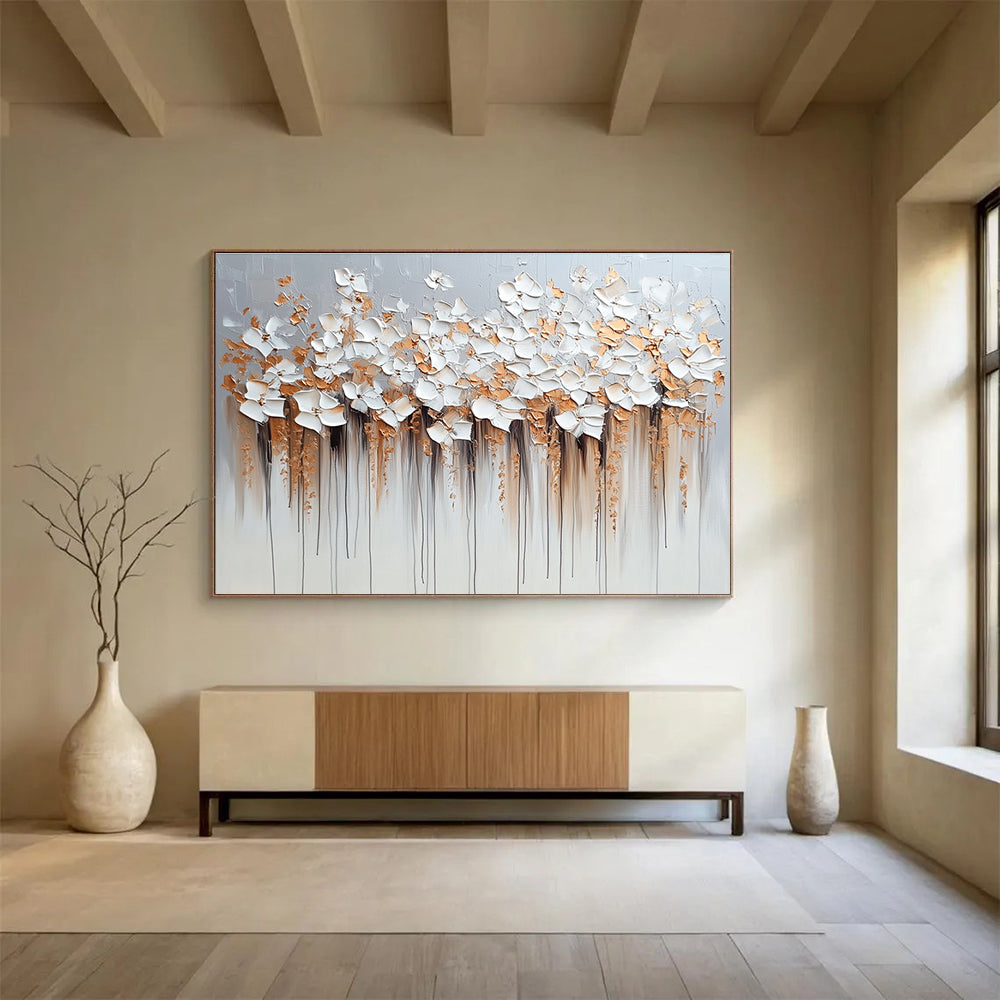 Textured White Flowers Art for Botanical - Themed Restaurant & Floral Design Studio SC294