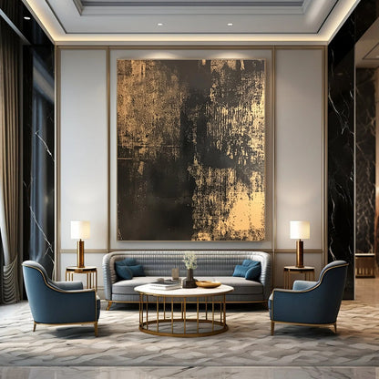 Black and Gold Textured Abstract for Luxury Bedroom & Art Gallery Corridor STSC855