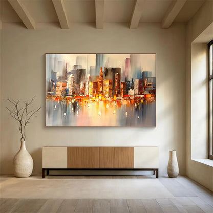 City Night View Abstract Art for Modern Penthouse Living Room Walls DLZ3283