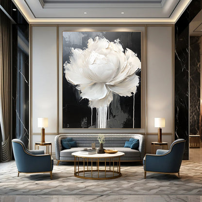 Large White Flower on Black for Luxury Dining Room & High - End Art Showroom STSC517