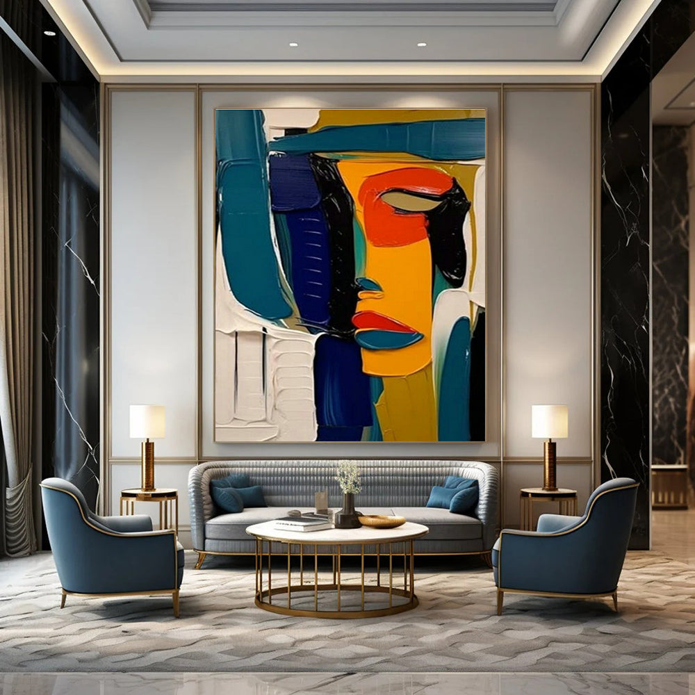 Colorful Abstract Face Art for Modern Art Café & Bohemian - Style Hair Salon DLZ1537
