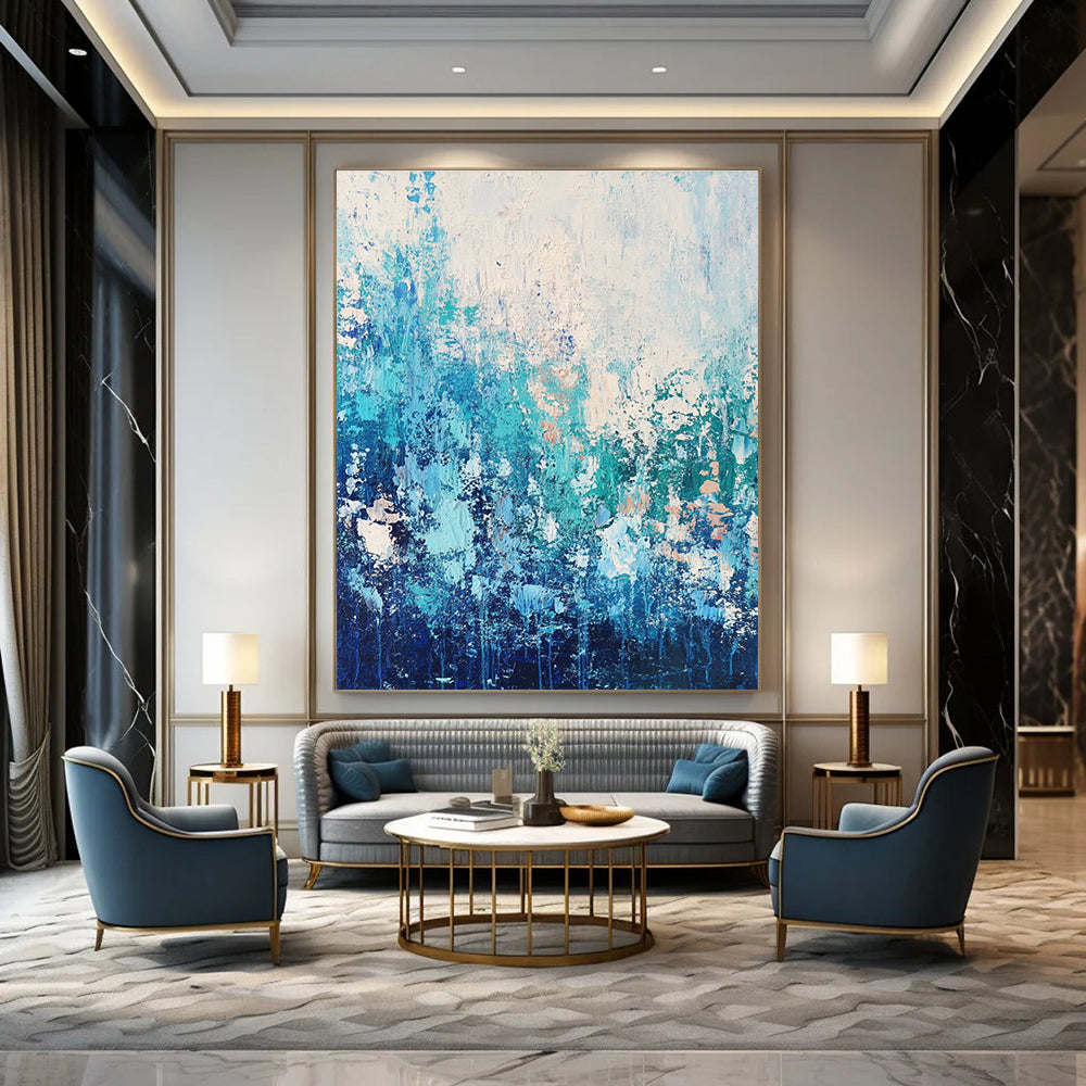 Blue Textured Abstract Landscape for Coastal Home Bedroom & Relaxing Spa Retreat STSC452