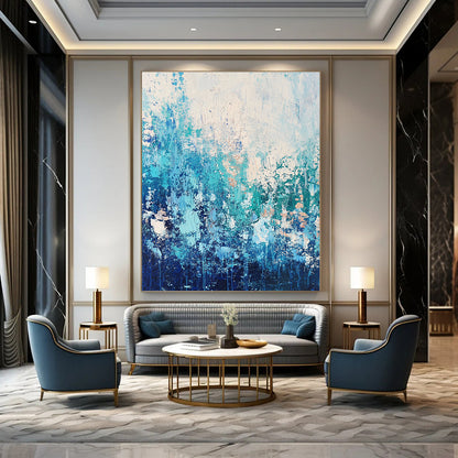 Blue Textured Abstract Landscape for Coastal Home Bedroom & Relaxing Spa Retreat STSC452