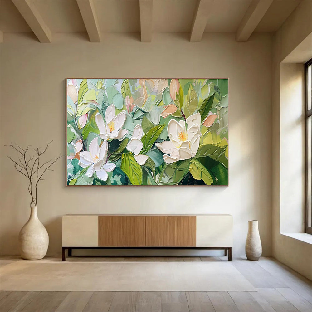 White Magnolia Relief Art for Elegant Spa Treatment Room Walls DLZ3220