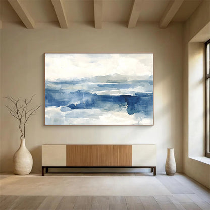 Blue - Toned Abstract Landscape Art for Coastal Home Office & Relaxing Beach House SC289