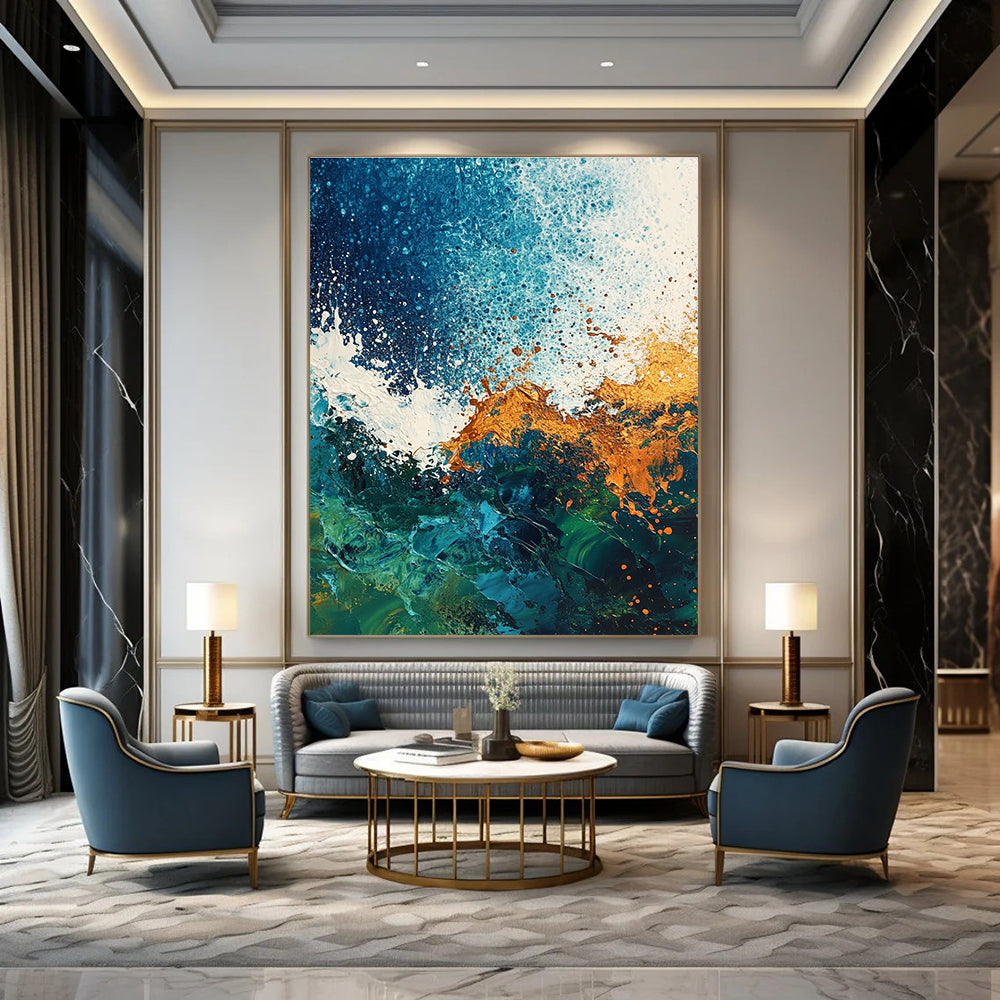 Blue and Gold Ocean Abstract for Luxury Beach House & Upscale Spa STSC324