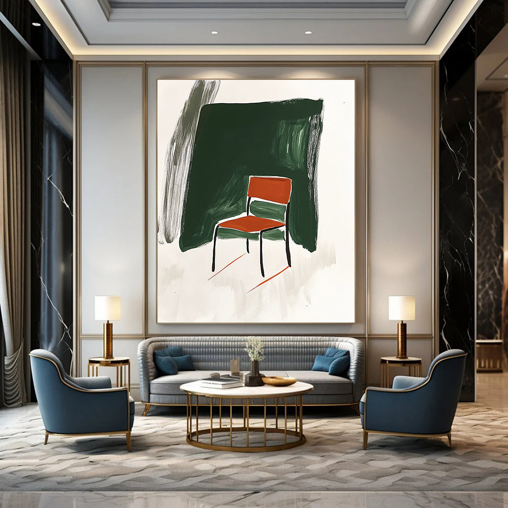 Red Chair and Green Background Art for Eclectic Home Office & Art - Themed Café Corner STSC1336