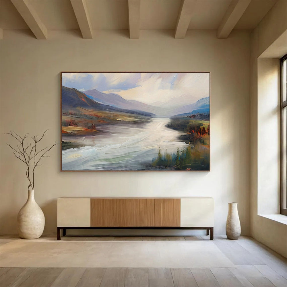 Landscape River Oil Painting for Rustic Living Room DLZ2853