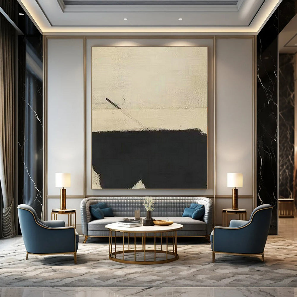 Beige - Black Minimalist Art for Industrial Loft & Art - Loving Home Office DLZ2074