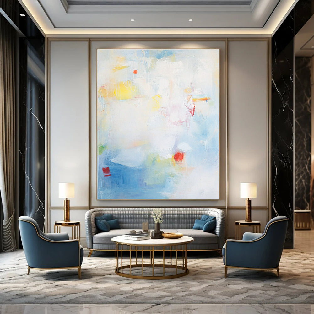 Light Blue and Colorful Abstract for Coastal Home Bedroom & Art Café STSC401