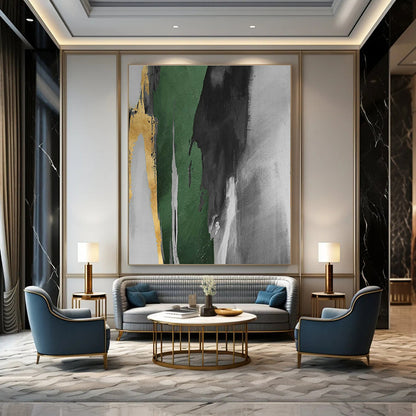 Gold, Green, and Gray Abstract Art for Office Reception & Modern Dining Room DLZ1205
