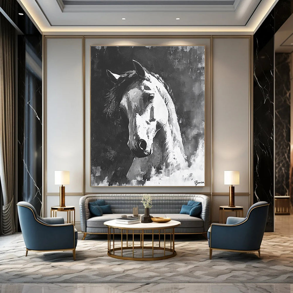 Monochrome Horse Portrait for Equestrian - Inspired Home & Rustic Study STSC290