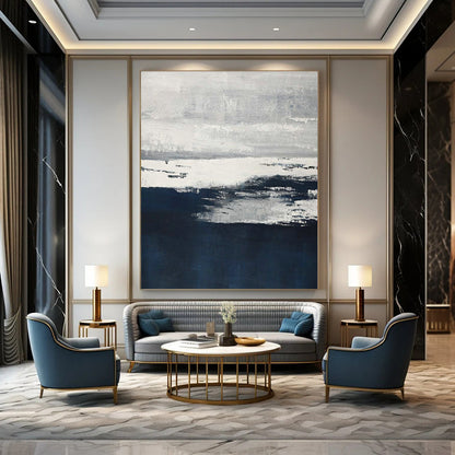 Monochrome Sea - like Abstract Art for Coastal Home Office & Minimalist Living Room DLZ2240