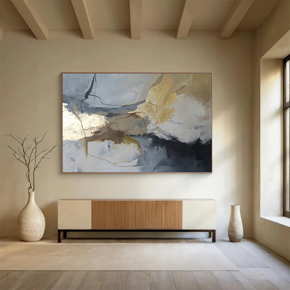 Gold - Gray Line Abstract Art for Polished Study DLZ2903