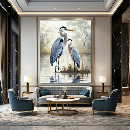 Blue Heron Pair Art for Nature Reserve Visitor Center & Lakeside Cottage DLZ1407