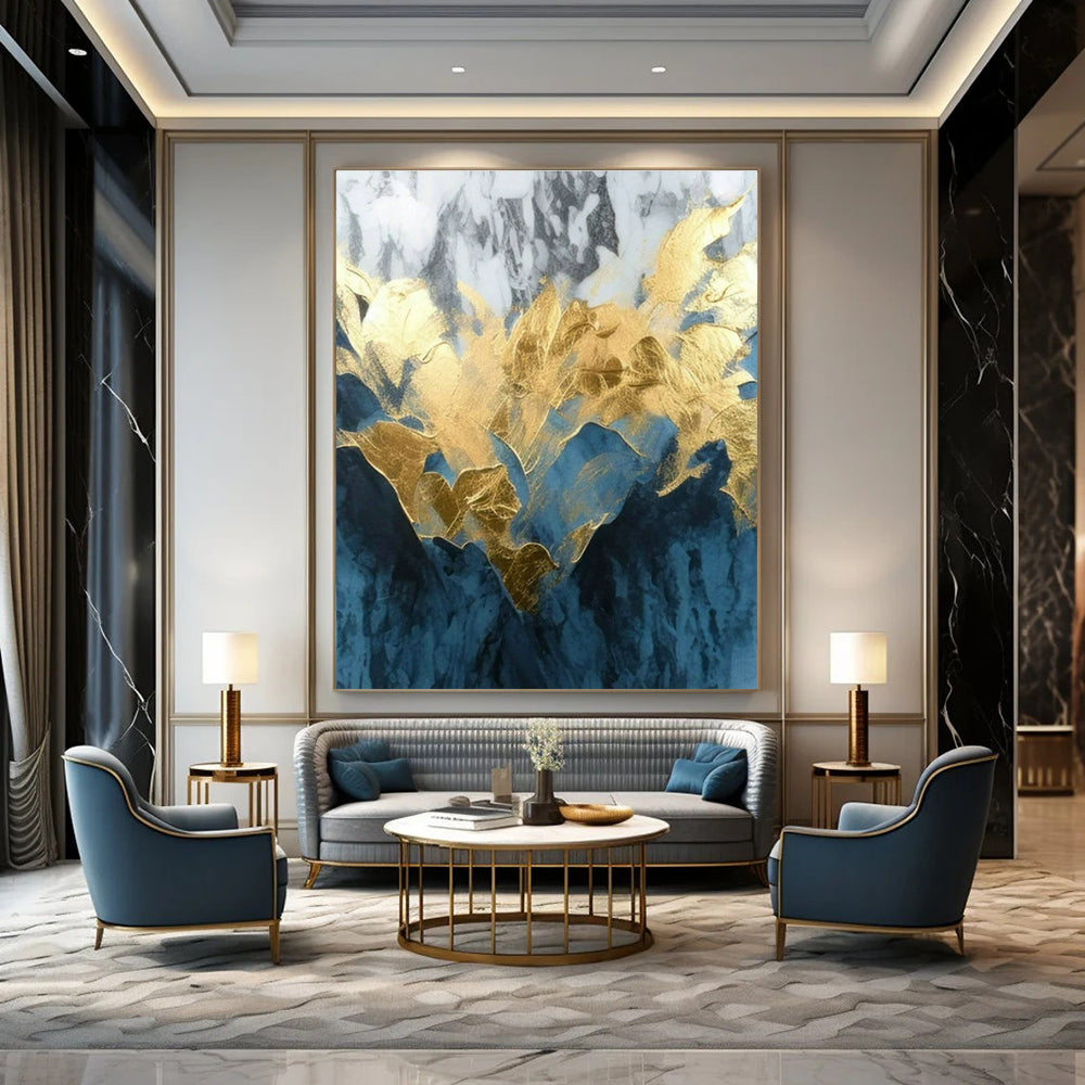 Gold - Leaf Marble Abstract Art for Luxury Hotel Lobby & High - End Home Entrance DLZ1808