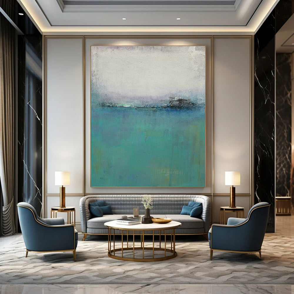 Soft Blue Abstract Landscape Art for Coastal Bedroom & Relaxing Spa Lounge DLZ1481