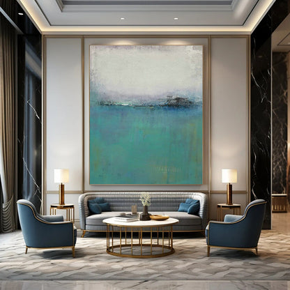 Soft Blue Abstract Landscape Art for Coastal Bedroom & Relaxing Spa Lounge DLZ1481
