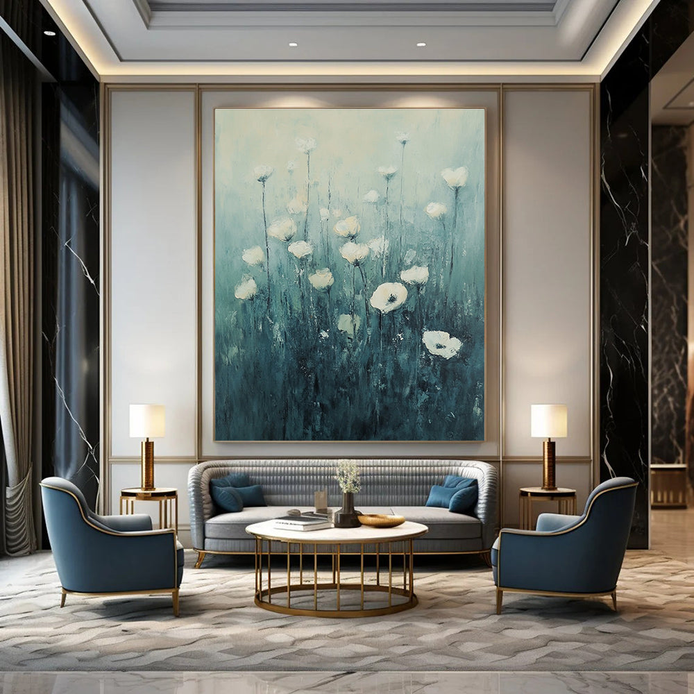 White Flowers in Teal for Serene Bedroom & Spa Lounge STSC1150