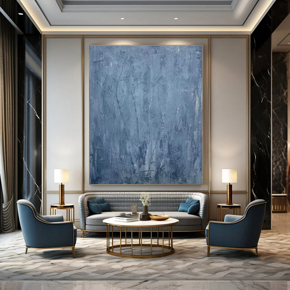 Gray - Blue Textured Abstract Art for Minimalist Bedroom & Calm Wellness Studio DLZ0754