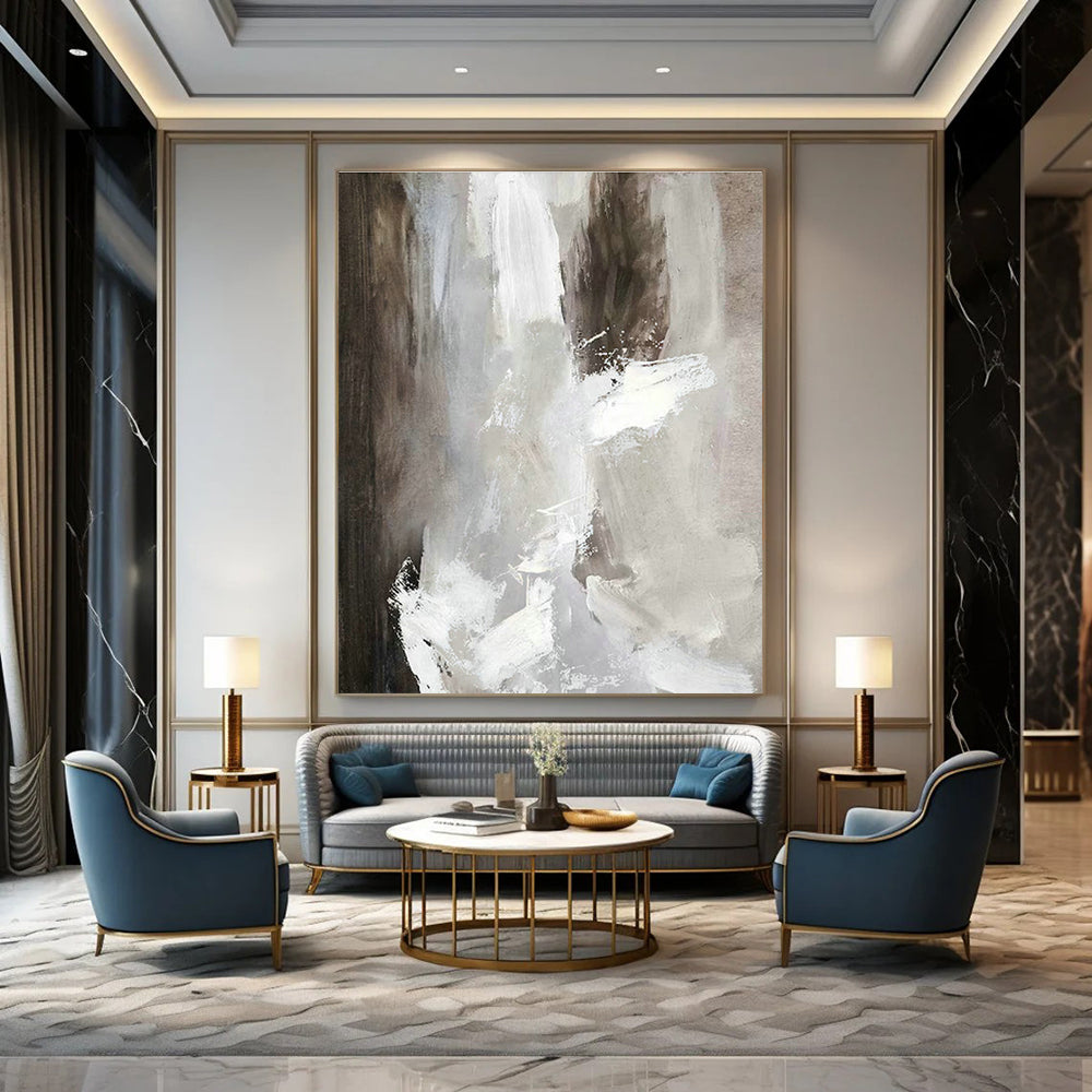 Gray - White Abstract Art for Minimalist Living Room & Spa Relaxation Area DLZ2022