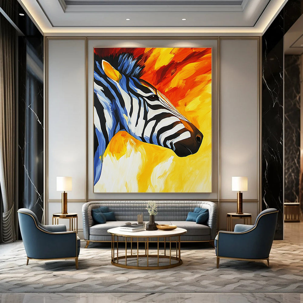 Vibrant Zebra Portrait for Exotic Animal - Themed Lounge & Creative Art Studio STSC961