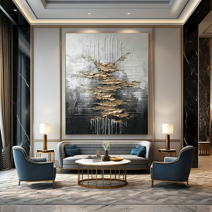 Silver - Gold Textured Abstract Art for Industrial Loft & Art Gallery Exhibition DLZ1751