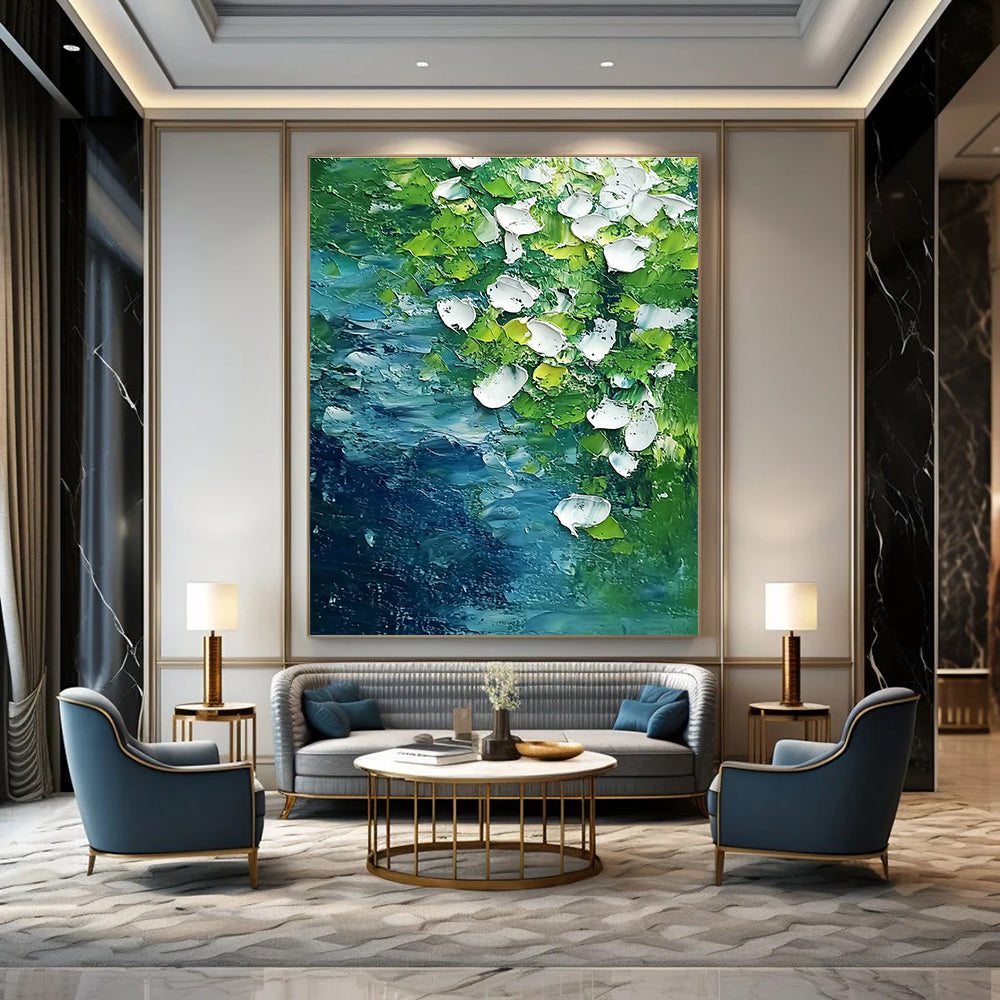 Textured Green and White Abstract Nature Art for Eco - Friendly Home & Artistic Home Studio STSC1477
