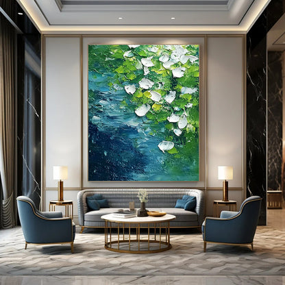 Textured Green and White Abstract Nature Art for Eco - Friendly Home & Artistic Home Studio STSC1477