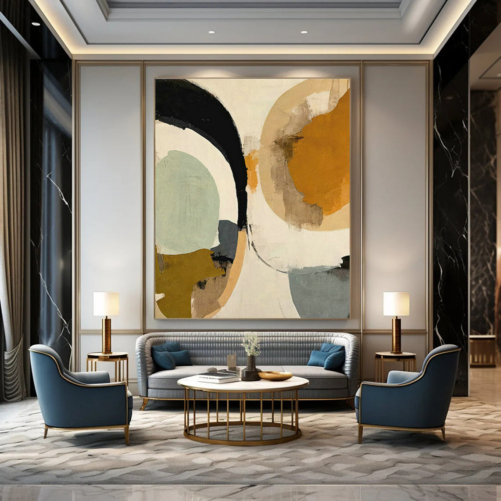 Circular Color Block Abstract Art for Modern Café & Mid - Century Home Living Room DLZ1621