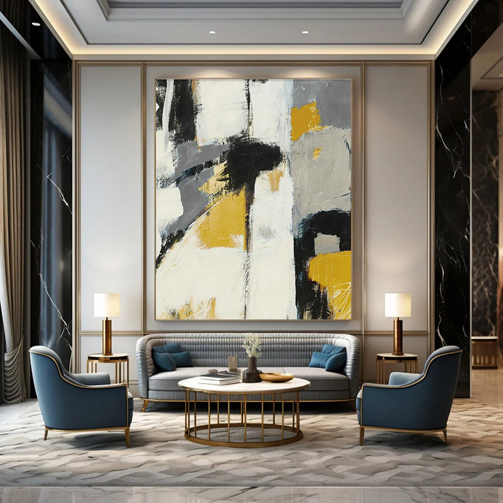 Gray, Yellow, and Black Abstract Art for Industrial Loft & Modern Art Bar DLZ2225