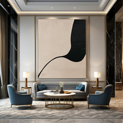 Black and Beige Curved Shape Art for Modern Bedroom & Contemporary Art Gallery STSC1341