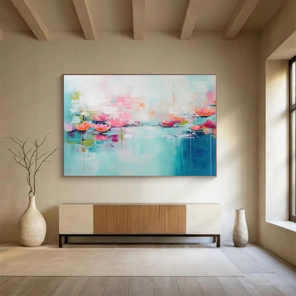 Pink - Blue Water Lily Abstract Art for Spa - Like Bathroom DLZ2877