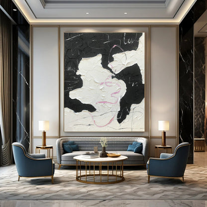 Black - Pink Textured Abstract Art for Trendy Café & Fashion Boutique DLZ0784