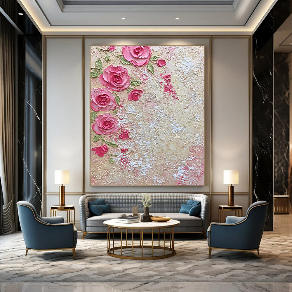 Textured Pink Roses Art for Romantic Bridal Suite & Feminine Floral Shop STSC931