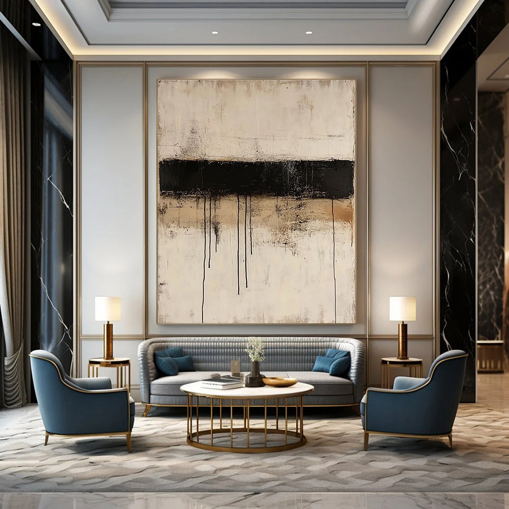 Beige and Black Dripping Abstract for Industrial - Chic Loft & Sophisticated Living Room STSC521