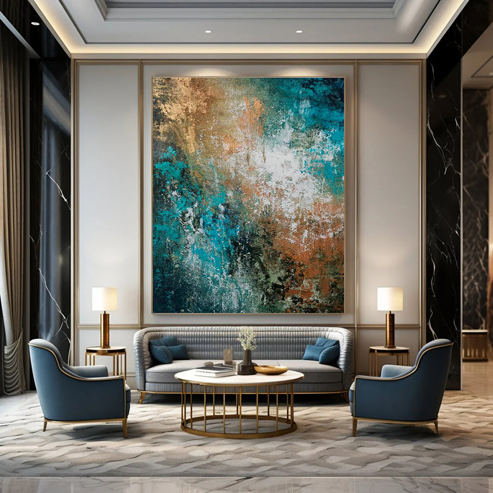 Blue - Green - Gold Abstract Art for Tropical Villa Outdoor Lounge Areas DLZ0018
