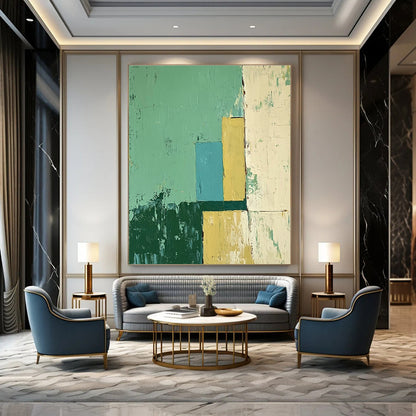 Geometric Green and Blue Abstract Art for Modern Office Breakroom & Interior Design Studio STSC144