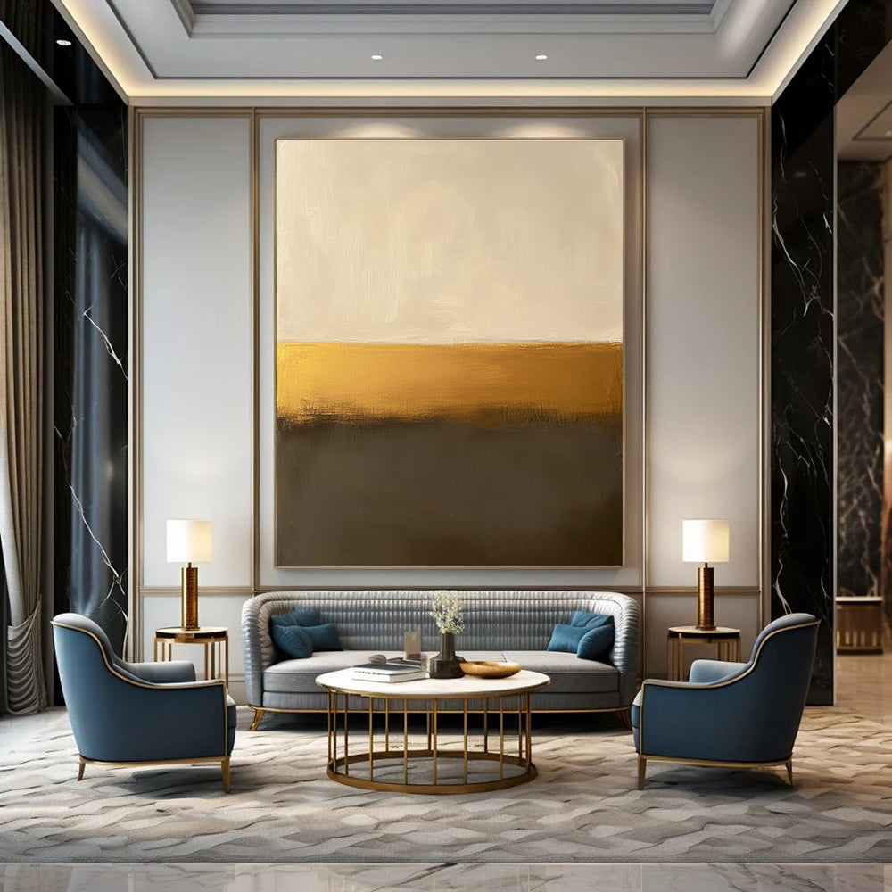 Minimalist Gold & Neutral Divide Art for Modern Office & Sophisticated Dining STSC112