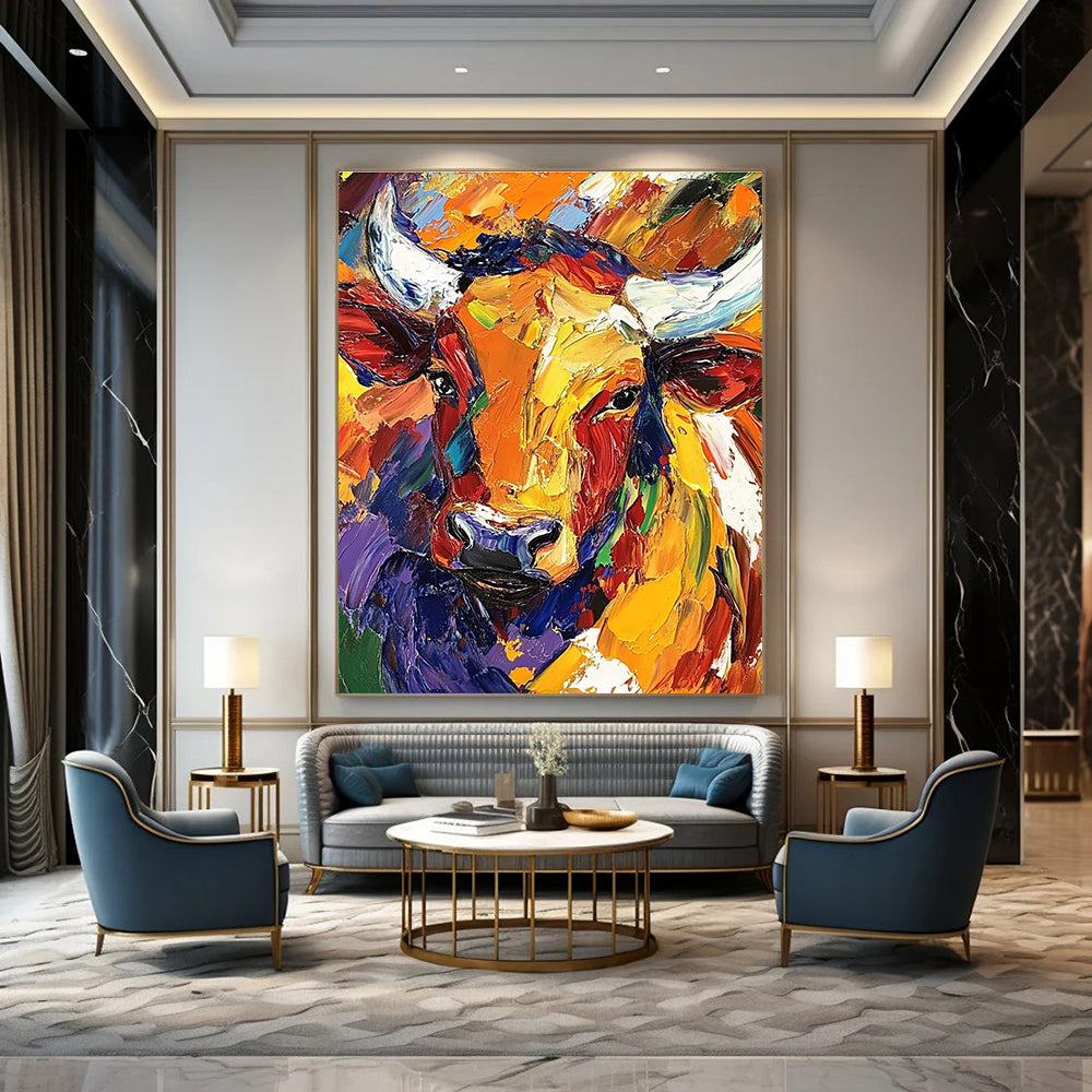 Colorful Abstract Bull Head Art for Rustic Farmhouse Kitchen & Art Gallery Café STSC141