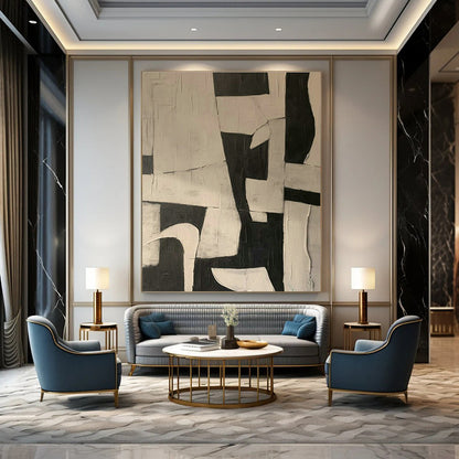Black - White Geometric Abstract Art for Contemporary Office & Minimalist Art Gallery DLZ1874