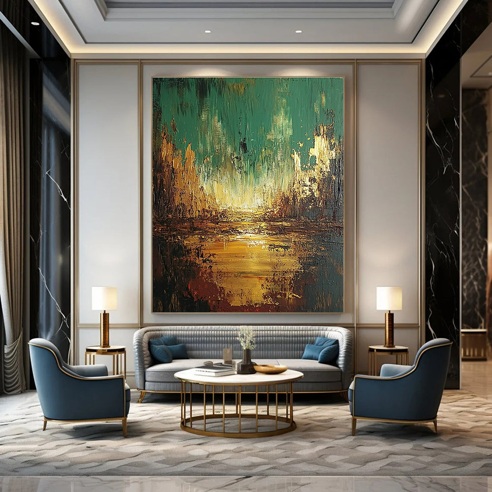 Green and Gold Abstract Landscape for Nature - Inspired Bedroom & Luxury Lounge STSC583