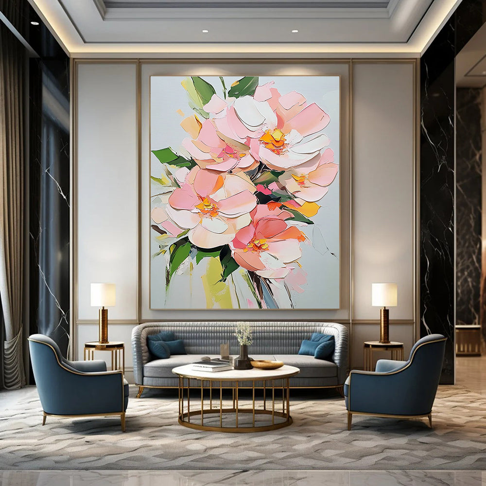 Pink Flower Bouquet 1 Art for Floral - Themed Hotel Lobby & Elegant Home Dining Room STSC1412