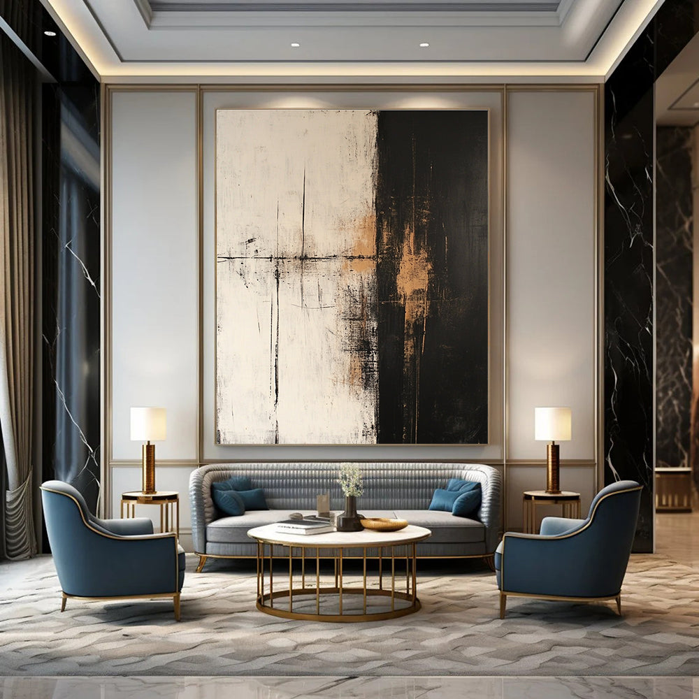 Black and White Abstract Divide for Modern Office & Minimalist Home STSC600