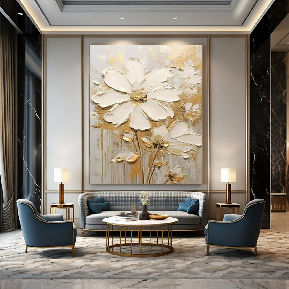 Gold - Accented Floral Art for Luxury Hotel Suite & Upscale Bridal Suite DLZ1402