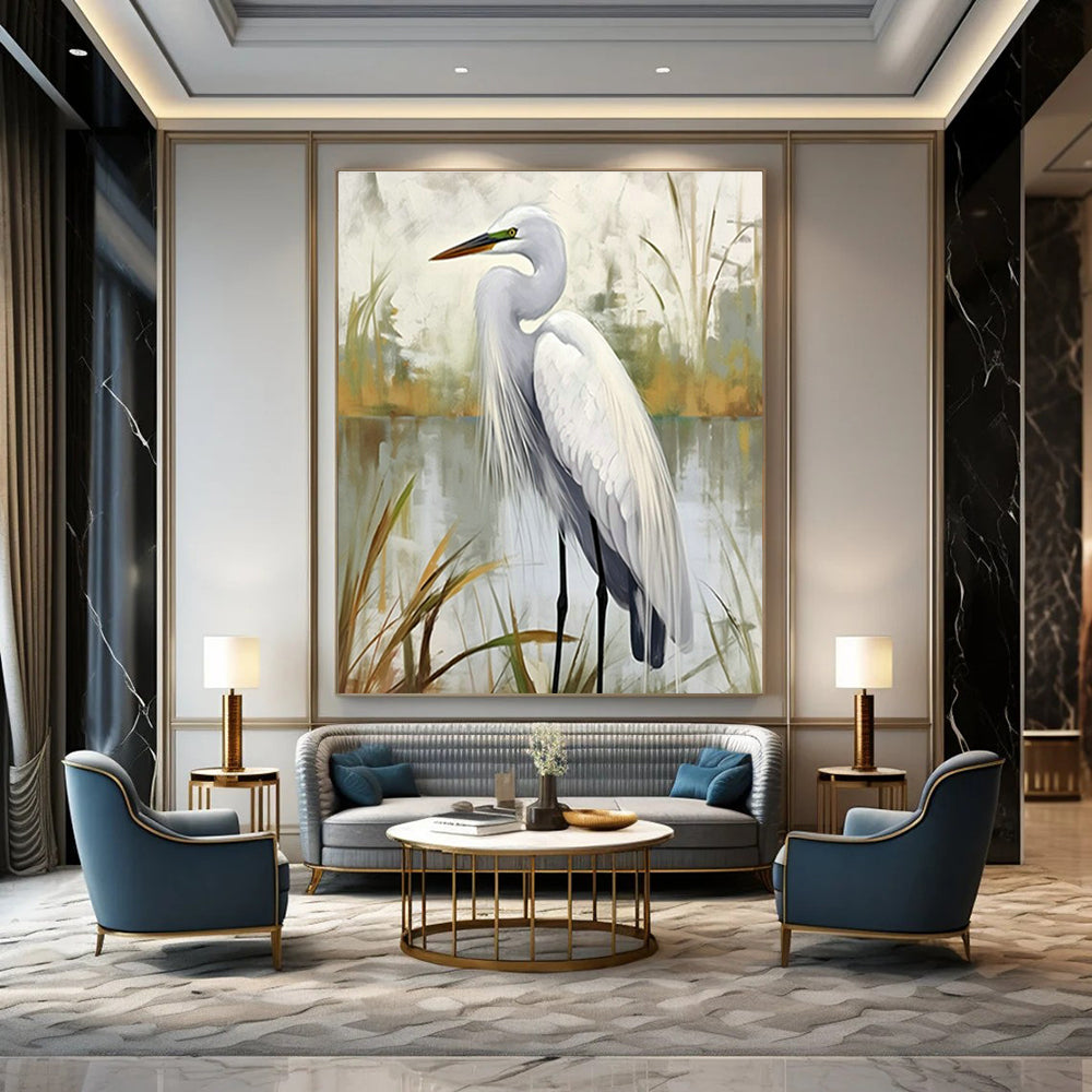 White Egret Art for Nature - Lovers’ Living Room & Lakeside Cottage DLZ1540