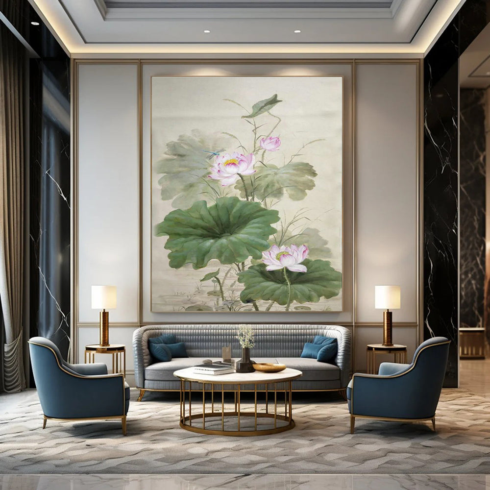 Meticulous - Brush Lotus Art for Oriental - Style Spa & Botanical Garden Lounge DLZ2288