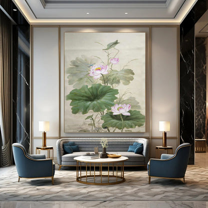Meticulous - Brush Lotus Art for Oriental - Style Spa & Botanical Garden Lounge DLZ2288