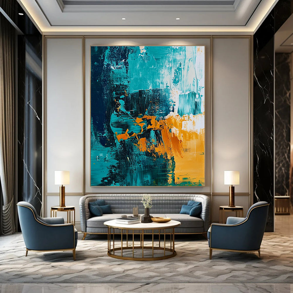 Teal and Orange Abstract Art for Dining Room & Sunroom STSC704